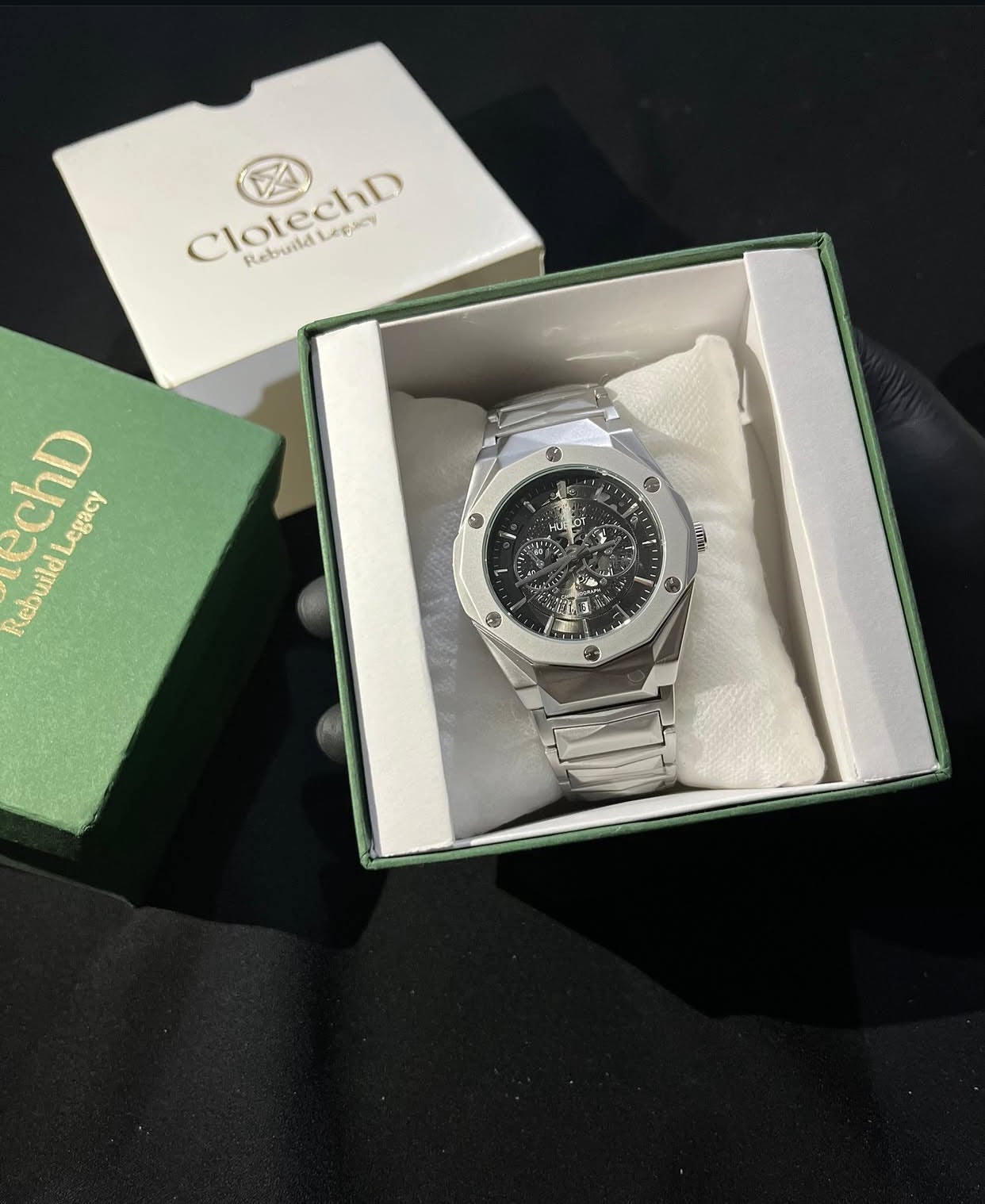 Premium Silver Stainless Steel Luxury Chronograph Watch