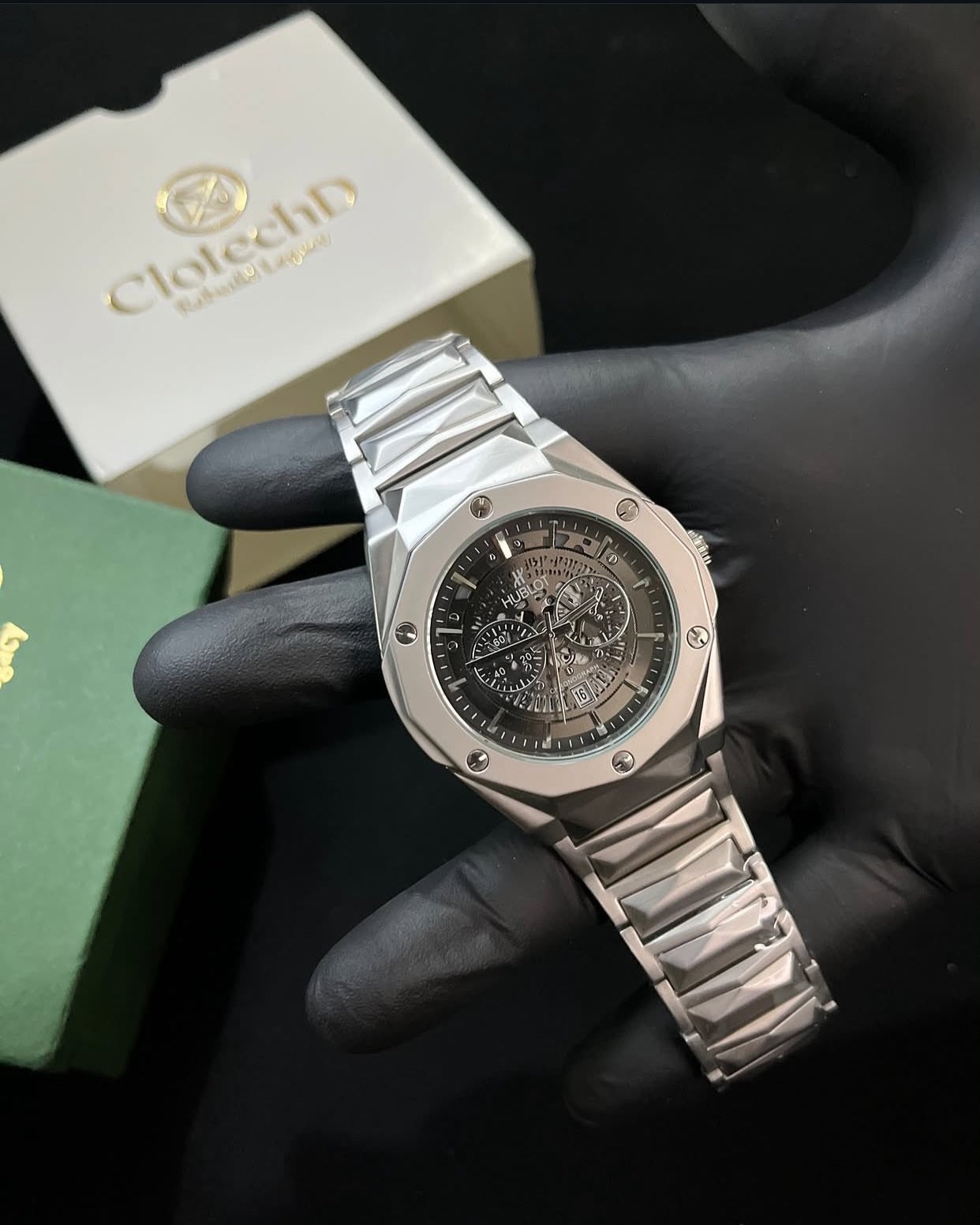Premium Silver Stainless Steel Luxury Chronograph Watch