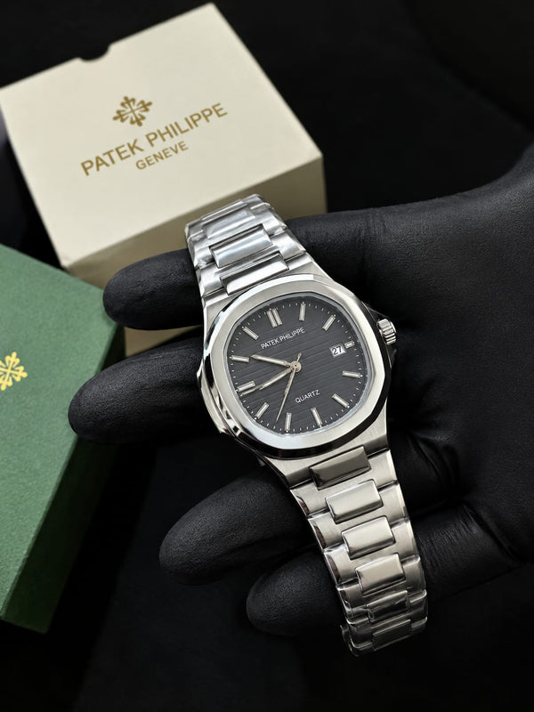 Noval Collection Black Dial Silver Stainless Steel Watch – Premium Classic Date Watch